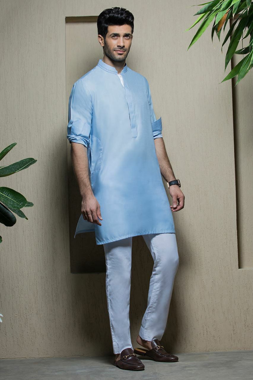 Light Blue Cotton Kurta 1 – Sania Maskatiya International