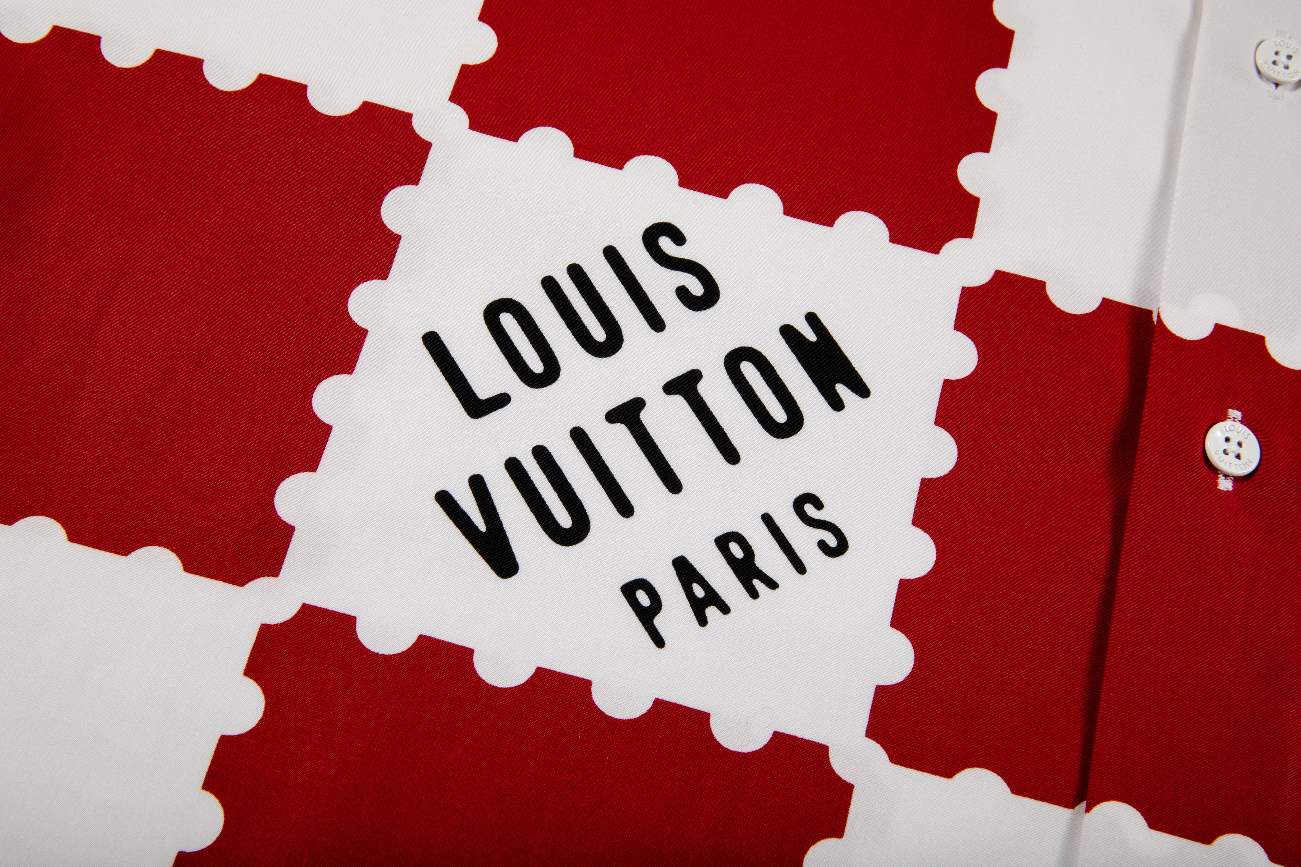 LOUIS VUITTON x NIGO red / white giant damier short sleeve shirt size S