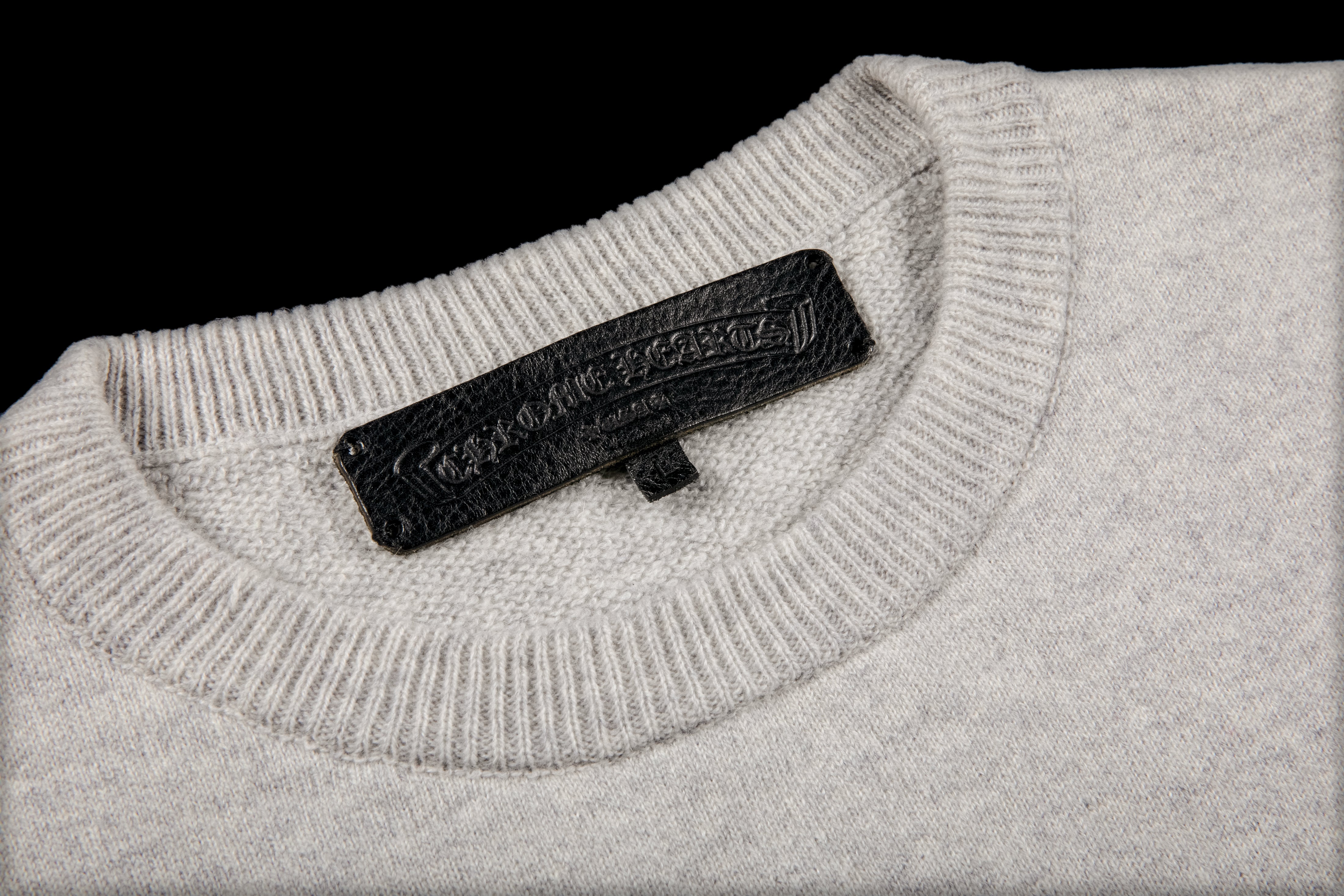 CHROME HEARTS LIFE SENTENCE EMBROIDERED CASHMERE CREWNECK SWEATER