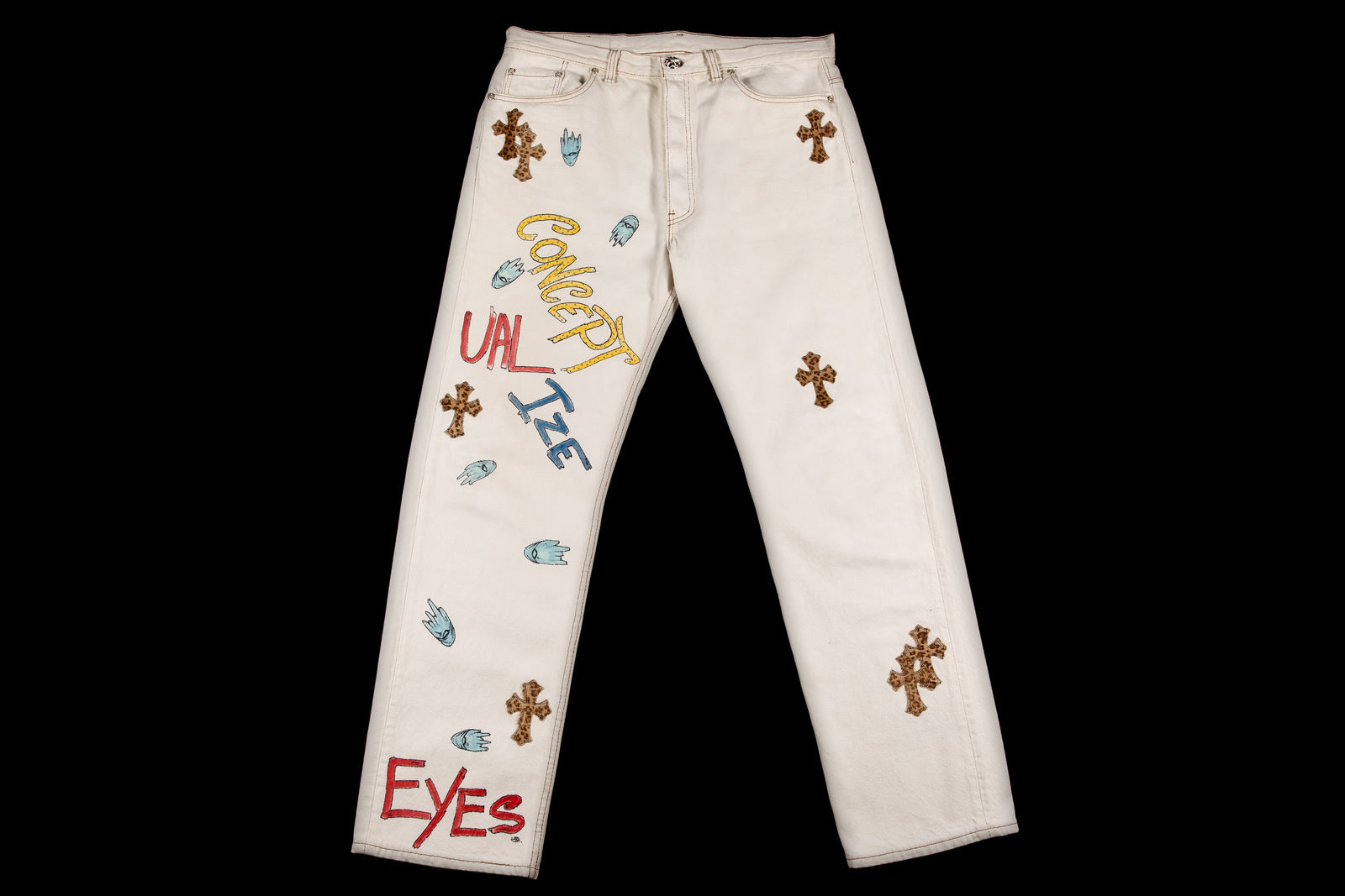 CHROME HEARTS MATTY BOY VINTAGE LEVI'S LEOPARD CROSS PATCH JEANS