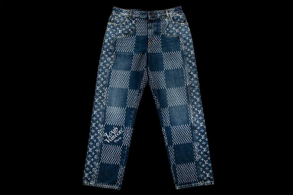 LOUIS VUITTON X NIGO GIANT DAMIER WAVES MONOGRAM DENIM PANTS