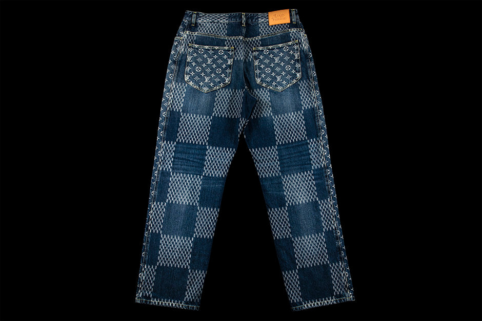 LOUIS VUITTON X NIGO GIANT DAMIER WAVES MONOGRAM DENIM PANTS