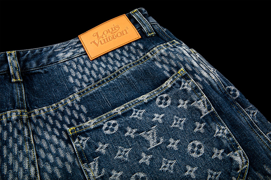 LOUIS VUITTON X NIGO GIANT DAMIER WAVES MONOGRAM DENIM PANTS