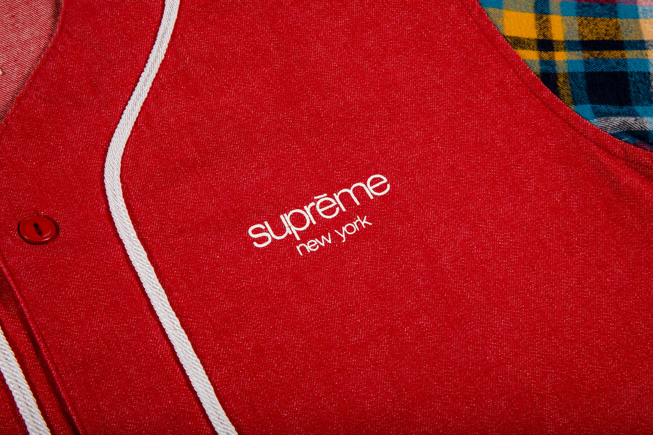 SUPREME DENIM FLANNEL BASEBALL SHIRT