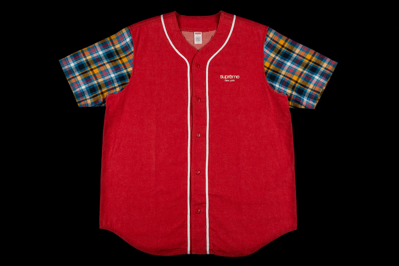 SUPREME DENIM FLANNEL BASEBALL SHIRT