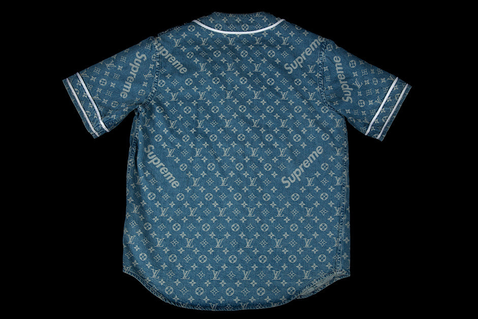 LOUIS VUITTON X SUPREME JACQUARD DENIM BASEBALL JERSEY