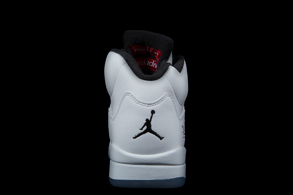 Supreme X Air Jordan 5 Retro 'White' - Air Jordan - 824371 101 - white/fire  red-black