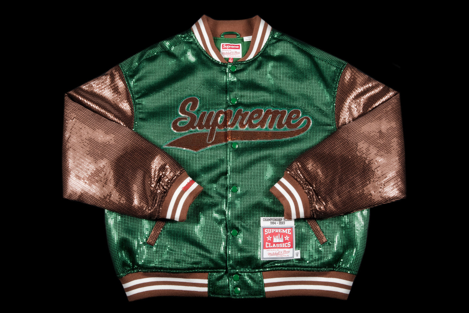 SUPREME MITCHELL & NESS SEQUIN VARSITY JACKET