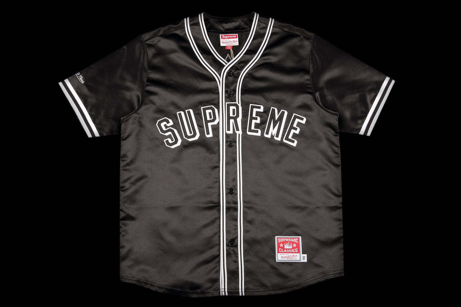 NTWRK - SUPREME MITCHELL & NESS SATIN BASEBALL JERSEY