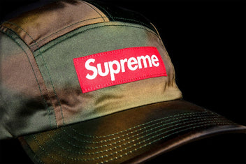 SUPREME WASHED SATIN LOGO CAMO CAMP CAP