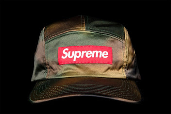 SUPREME WASHED SATIN LOGO CAMO CAMP CAP