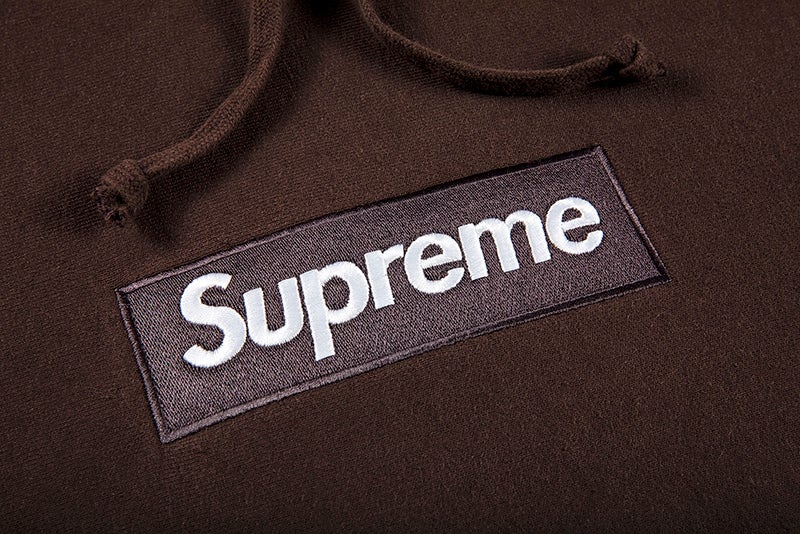 RUST BROWN SUPREME HOODIE, Brown Blue Box Logo, got