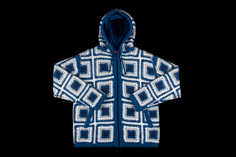 SUPREME CROCHET HOODED ZIP UP SWEATER