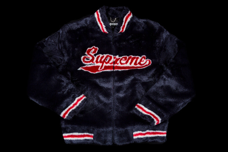 SUPREME JACKET | FAUX FUR VARSITY JACKET | SS20 | NAVY | SS20J59