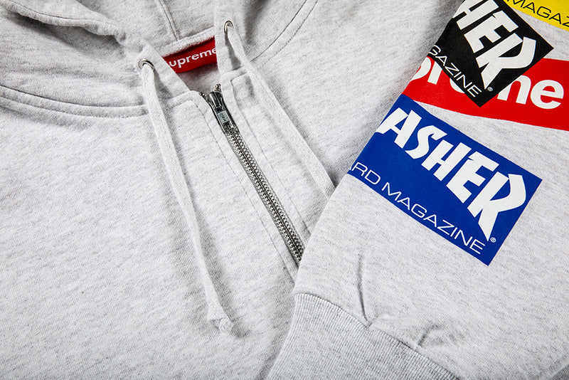 SUPREME THRASHER MULTI LOGO ZIP UP HOODED SWEATSHIRT