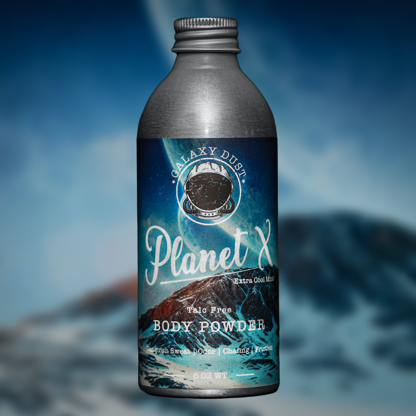 A bottle of Planet X cooling body powder