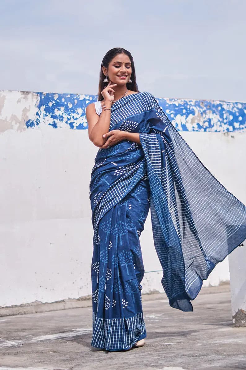 Buy Indigo Blue Chanderi Saree online-Karagiri