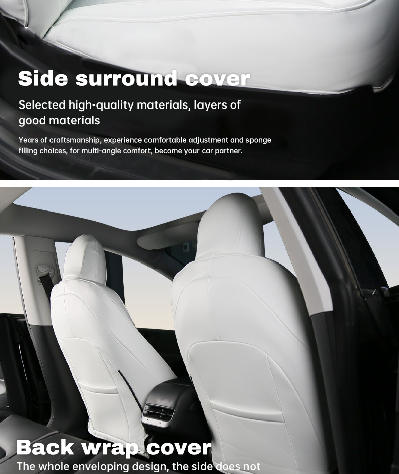  TOYOUN Lot de 2 housses de siège avant de voiture sur mesure  pour Tesla Model 3/Model Y – Housses de siège de voiture entièrement  enveloppées en tissu farbic blanc noir