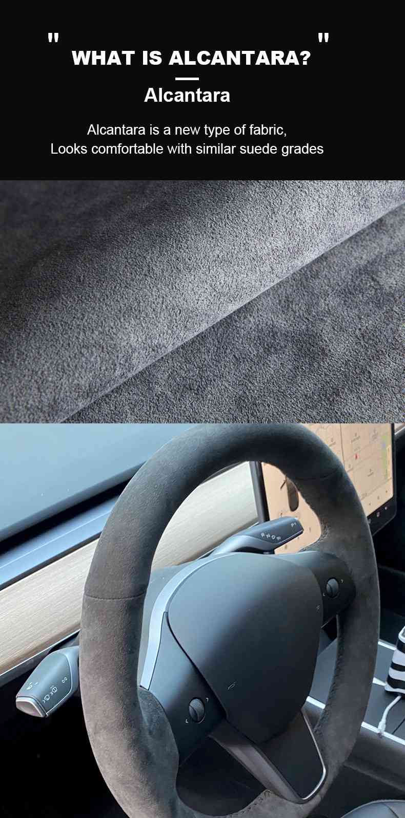 Alcantara Steering Wheel Cover for Tesla Model 3 / Y