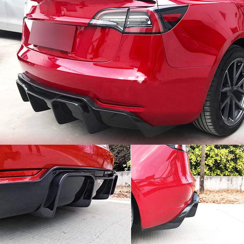 Real Carbon Fiber Rear Bumper Cover Lower Lip Spoiler With Lights for Tesla Model 3 2017-2022-tesery