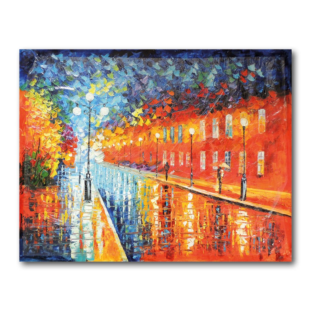 Blue Lights At Night By Leonid Afremov Painting Recreation