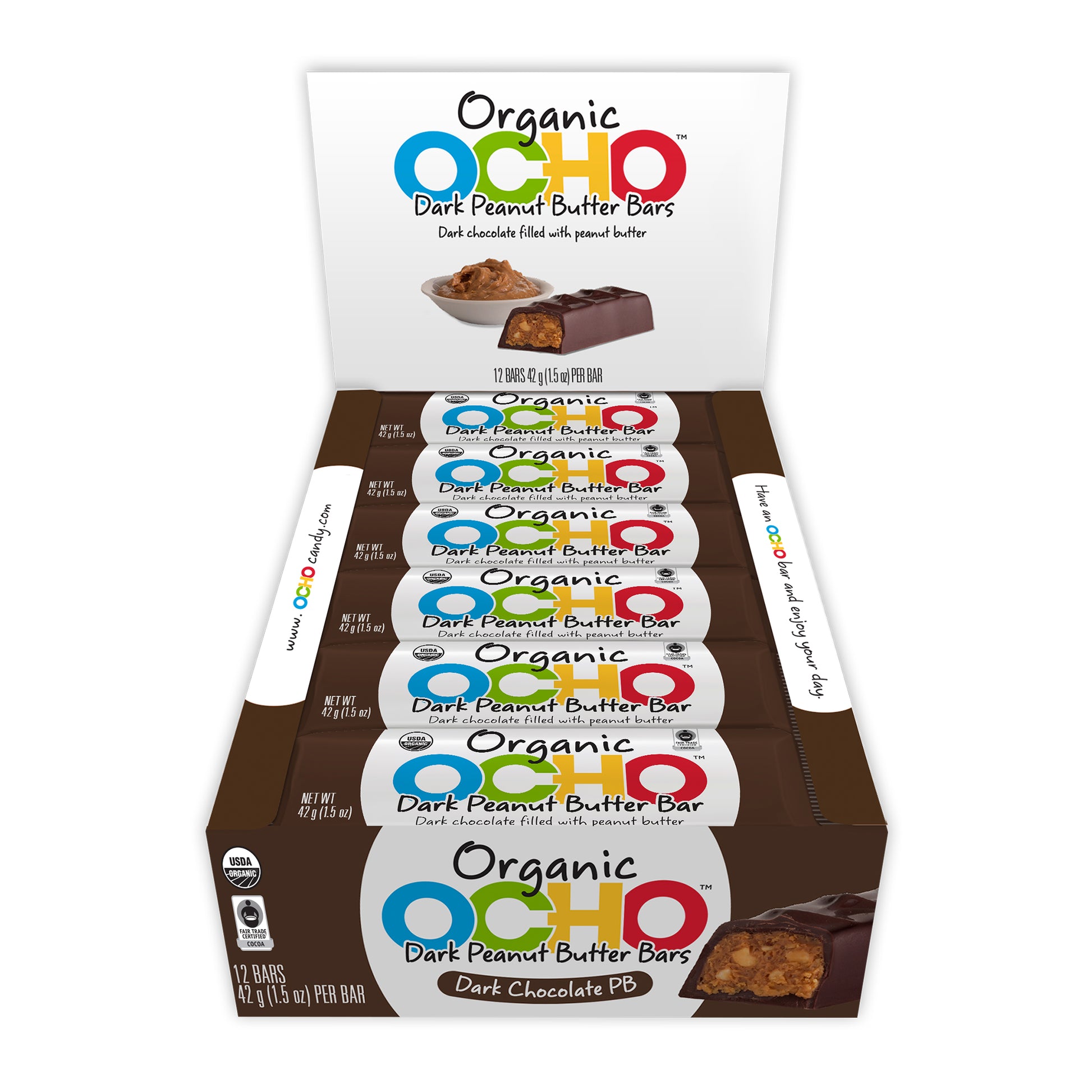 Organic Dark Chocolate Peanut Butter Bars - 12ct Bar Caddy – OCHO Organic Chocolate  Candy