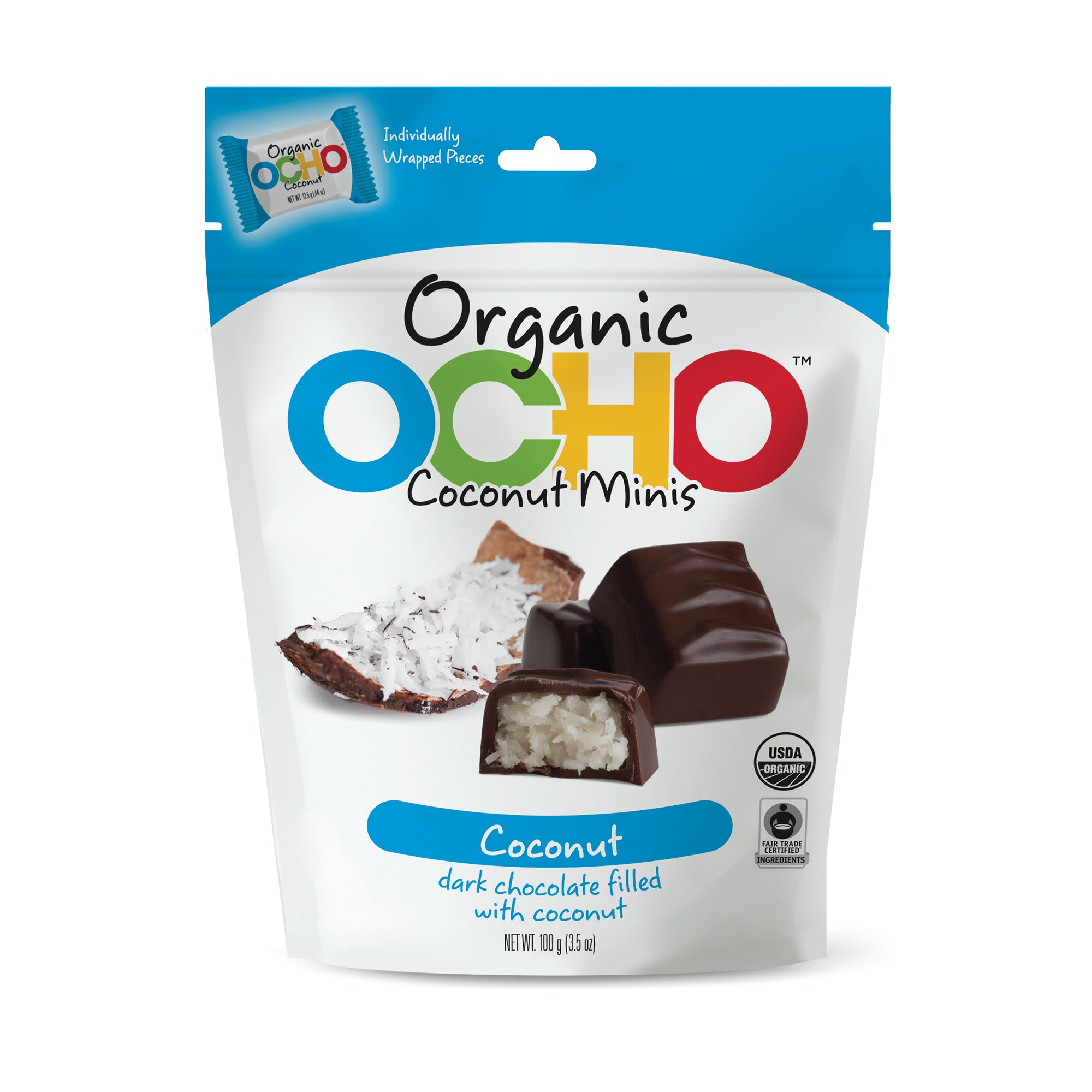 Organic Dark Chocolate Coconut Minis Pouch – OCHO Organic Chocolate Candy
