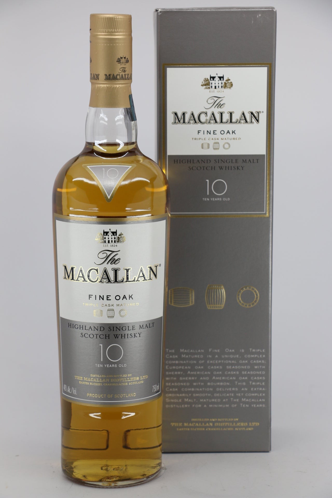 Macallan Fine Oak 10 Year Old Single Malt Scotch Whiskey, Speyside 750mL