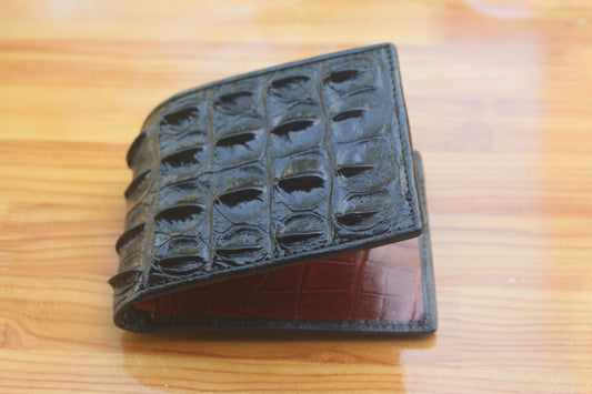 Crocodile Leather Skin Men's bifold wallet, Double Side Genuine Alligator