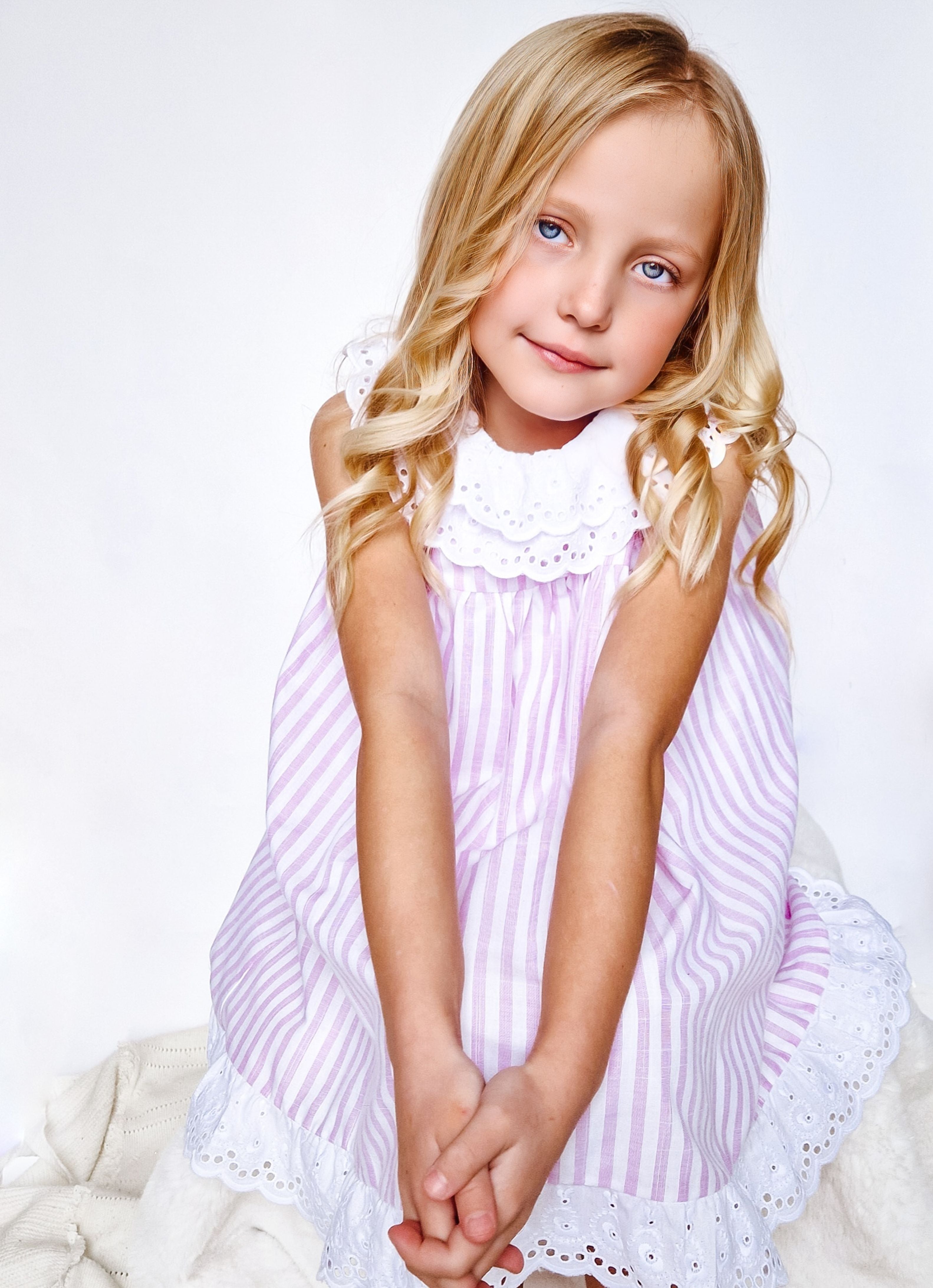 SS23 Lor Miral Girls Lilac & White Stripe Dress 31414 AR RR R A A A 