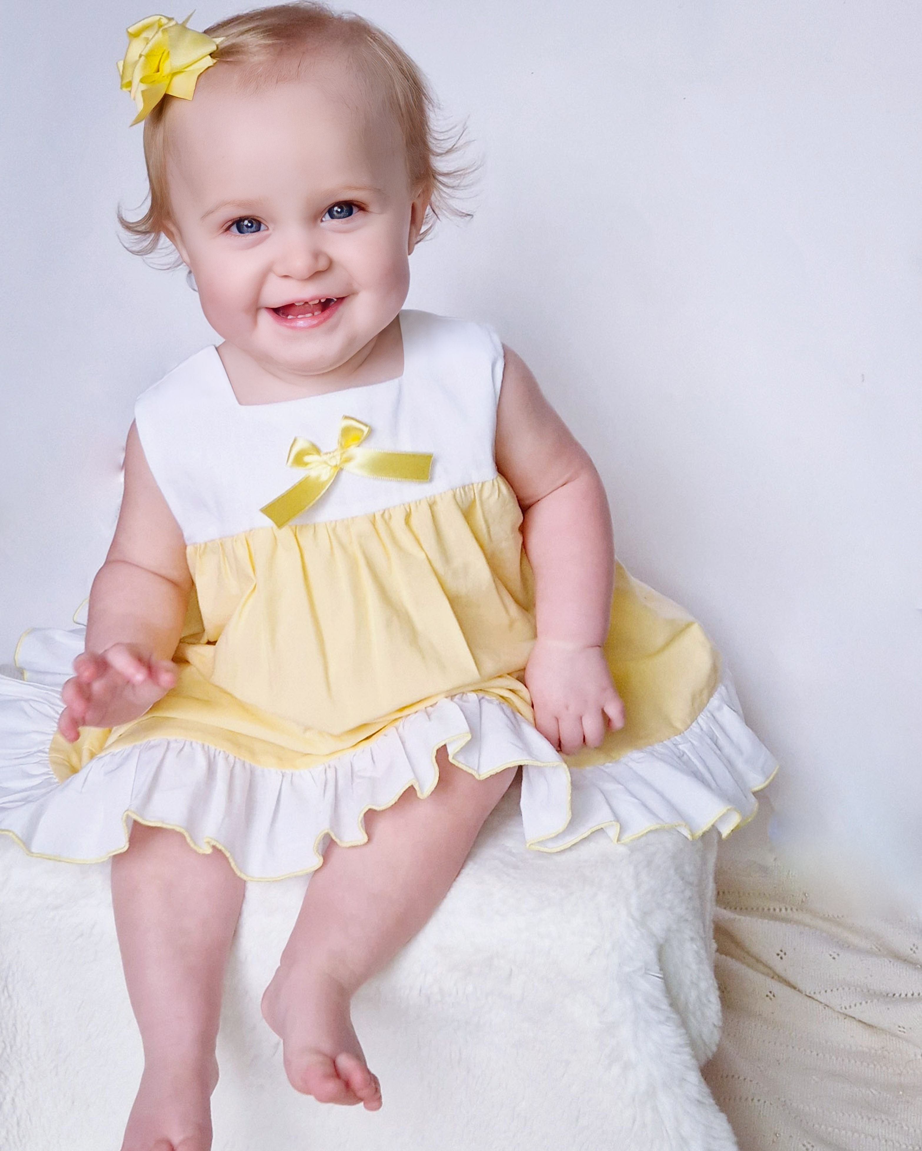 SS23 Lor Miral Baby Girls Yellow Bow Dress & Knickers Set 31016