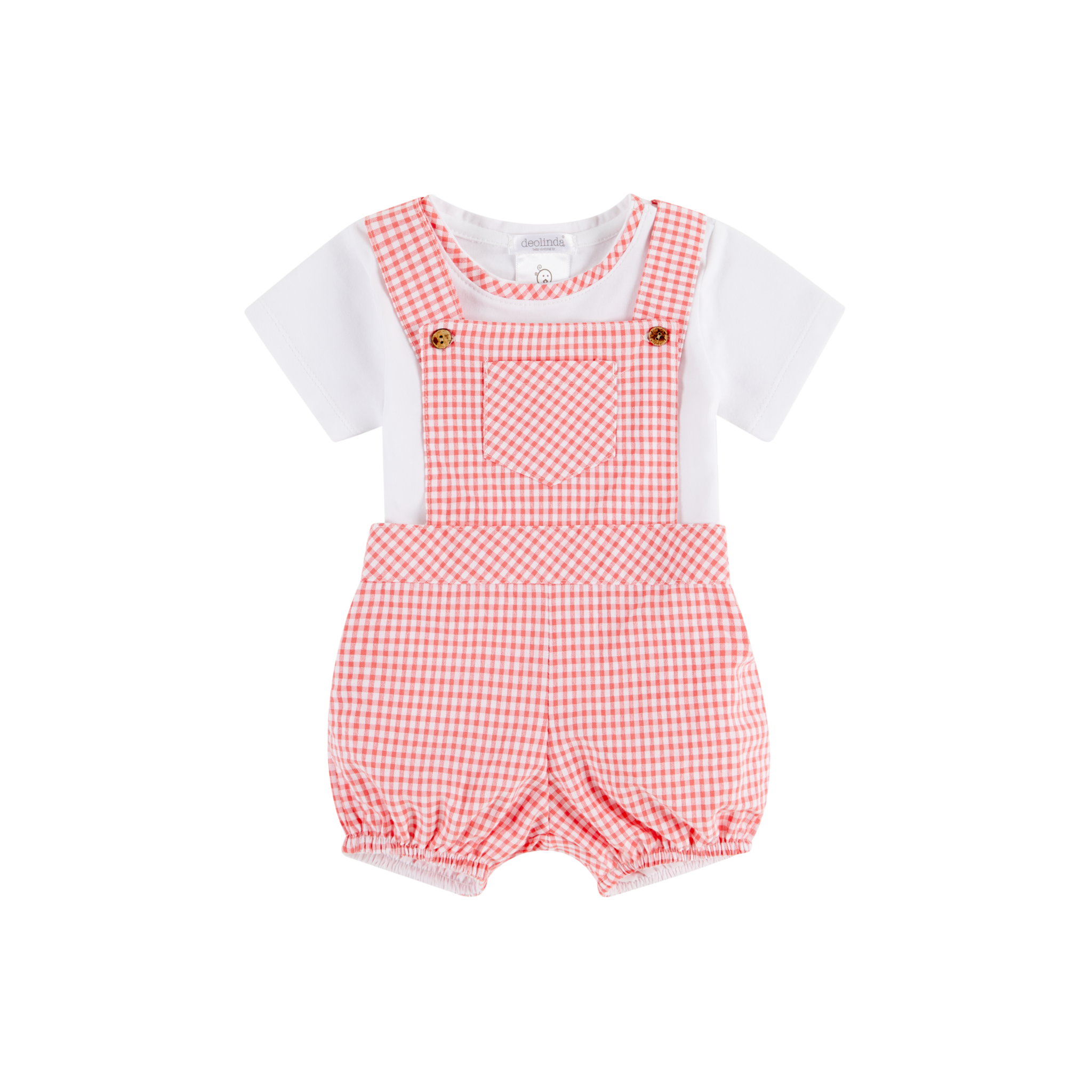 SS23 Deolinda Baby Boys Coral & White Dungaree Set DBV236301