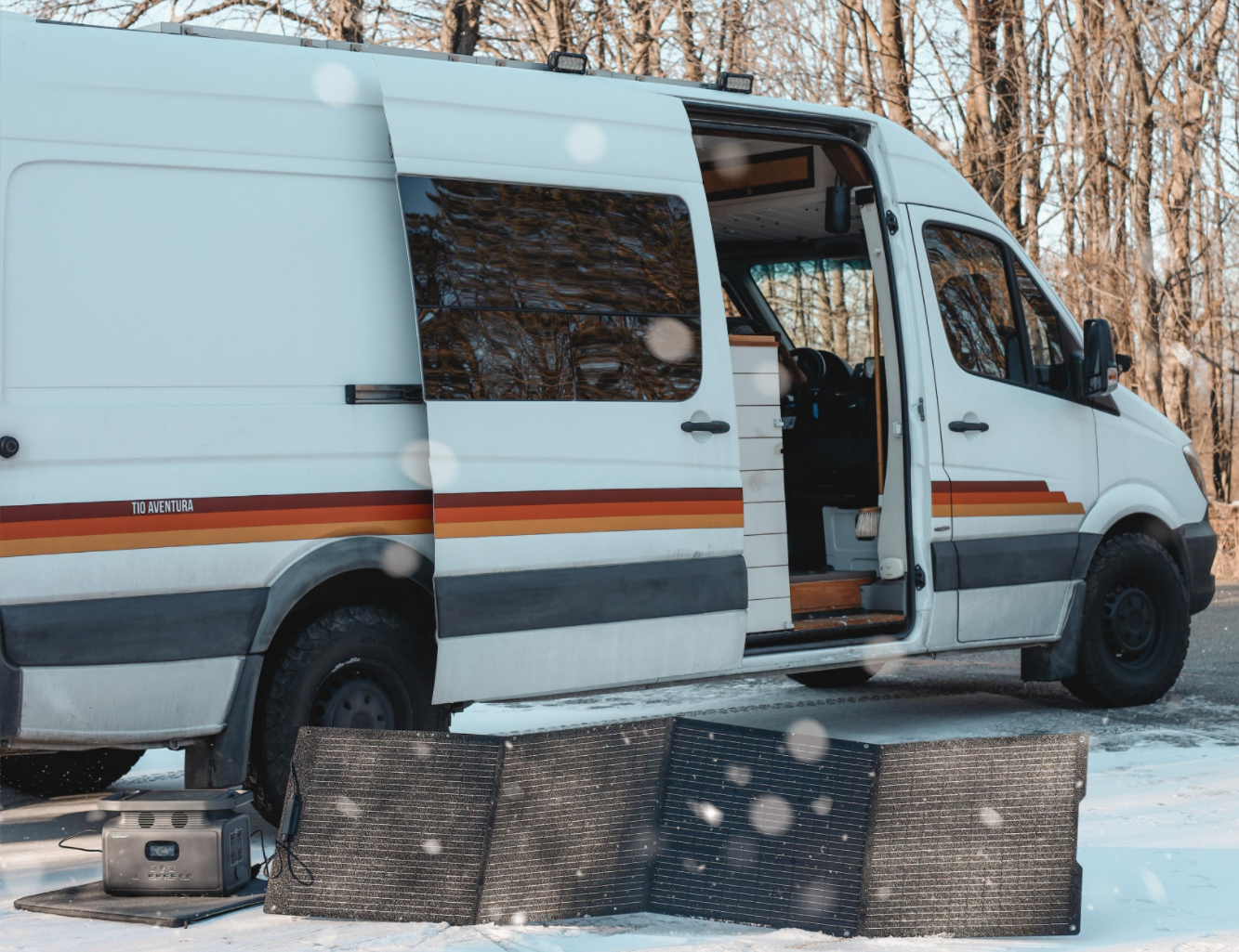 van living with solar generator