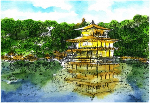 「あかしや 大人の塗り絵 京都の四季2 夏の金閣寺」塗ったあとの状態