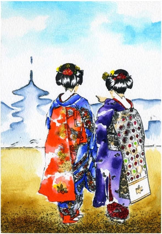「あかしや 大人の塗り絵 京都の四季1 春の祇園」塗ったあとの状態