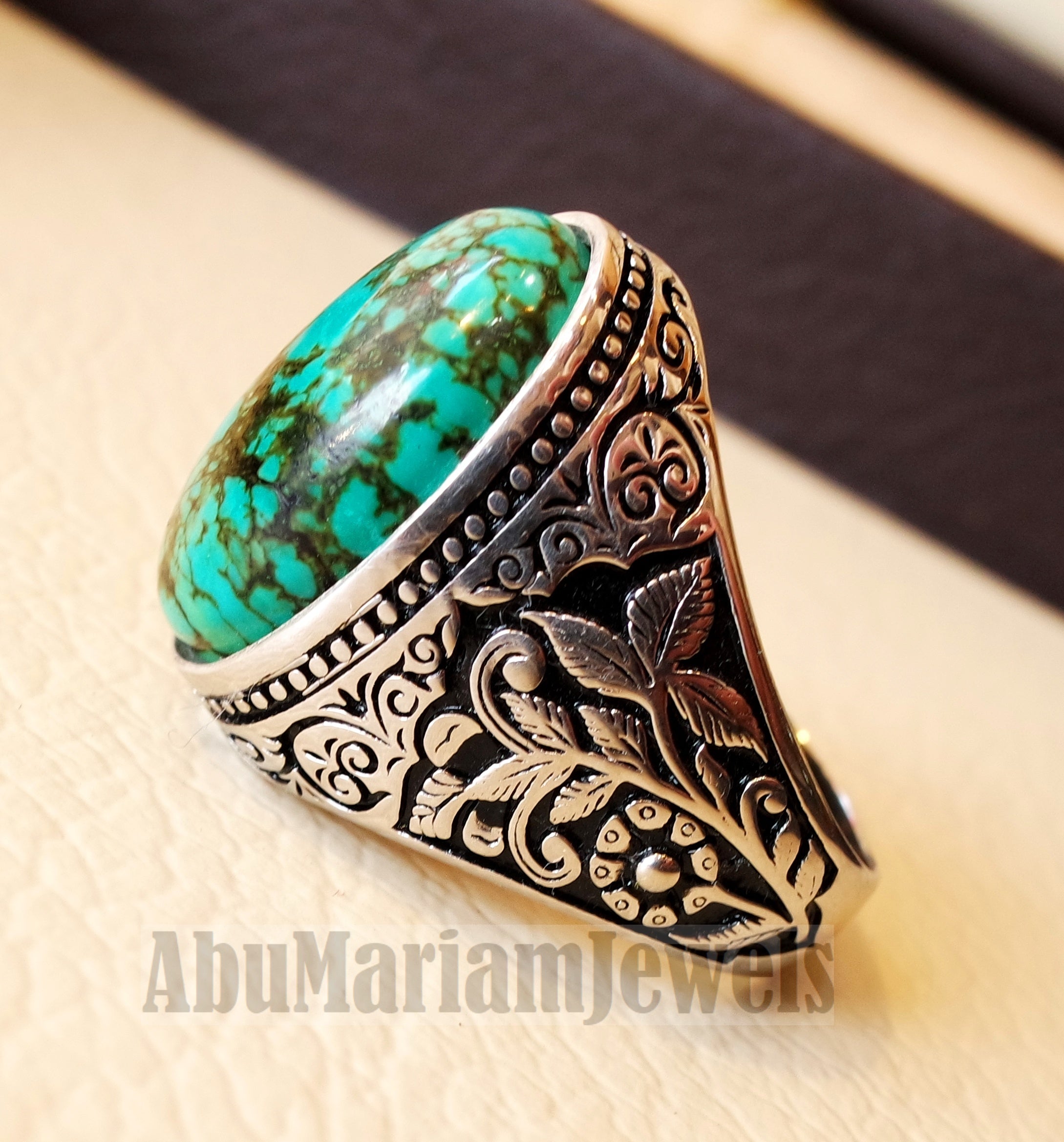 man ring nishapur tibet turquoise blue natural high quality stone ster ...