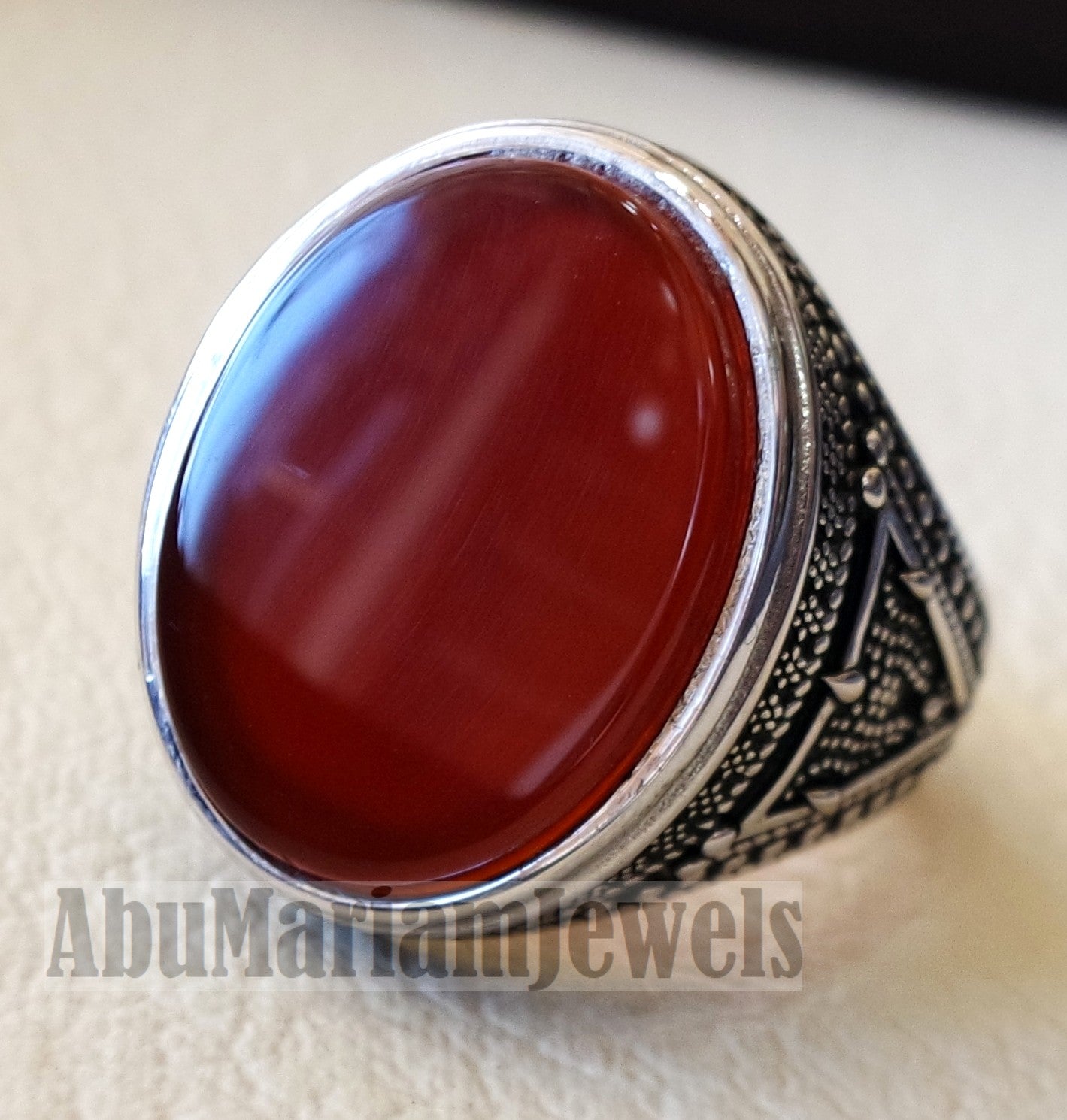 aqeeq natural agate huge big stone oval red flat gem man ring sterling ...