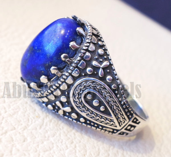 man ring lapis lazuli oval cabochon natural dark blue stone sterling s ...