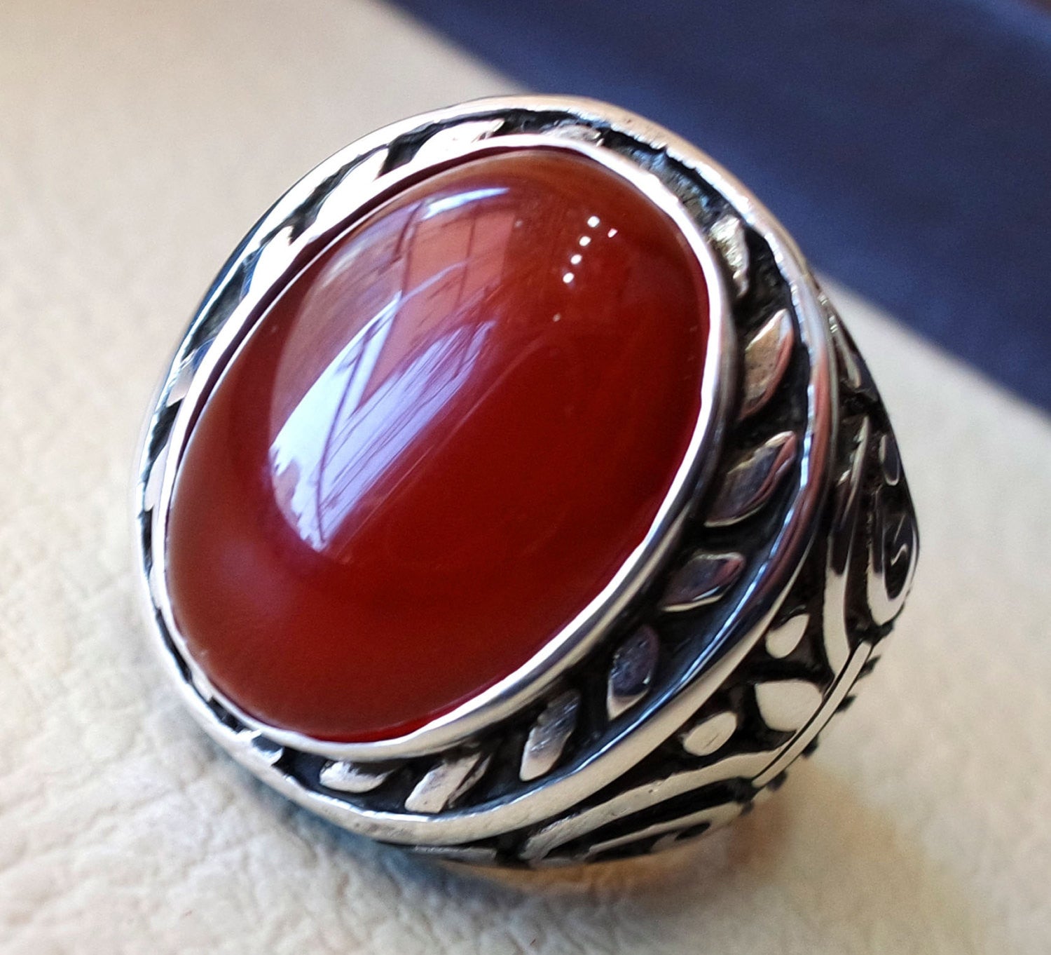 huge liver agate carnelian yemeni aqeeq ring sterling silver 925 dark ...