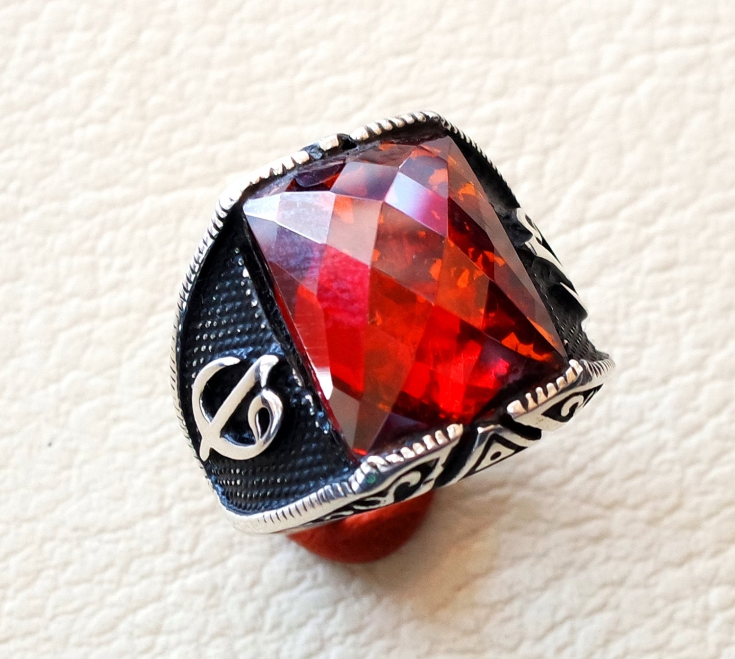 ottoman red ruby imitation sterling silver 925 antique men ring arabic ...