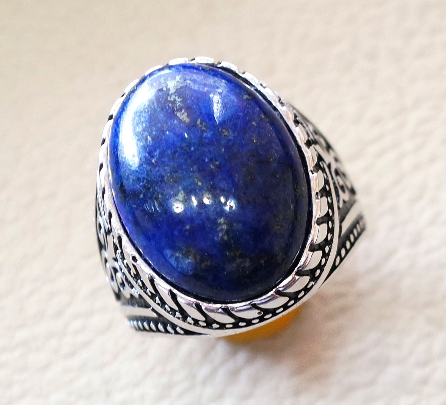 man ring lapis lazuli oval cabochon natural dark blue stone sterling s ...