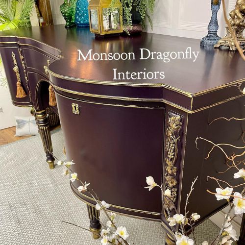 Heraldic Plum Jubilee Paint and Gild Gold Paint on Dresser in Living Room