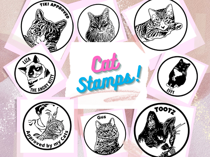 custom pet portrait stamp – Cats With Their Tongues Out