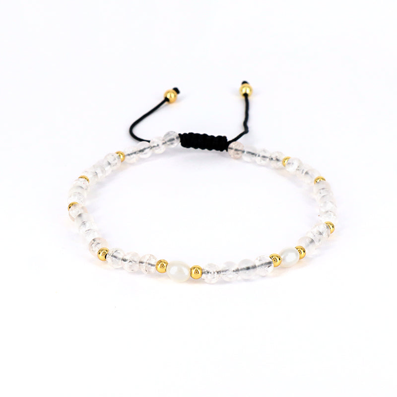 Custom Gemstone Healing Handmade Gold Plated Beads Adjustable Woven Macrame Fresh Water Pearl 4mm Natural Stone Beaded Bracelet