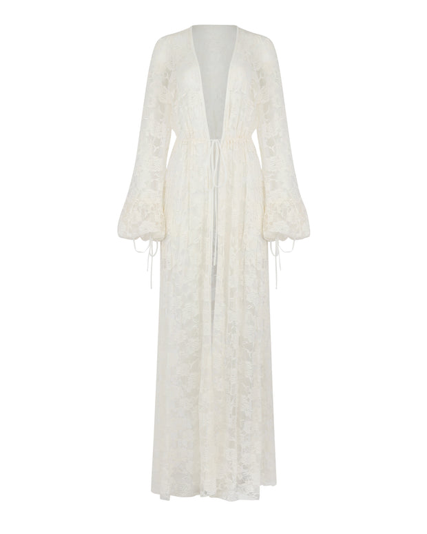 LACE GLAMOUR DRESSING GOWN // IVORY