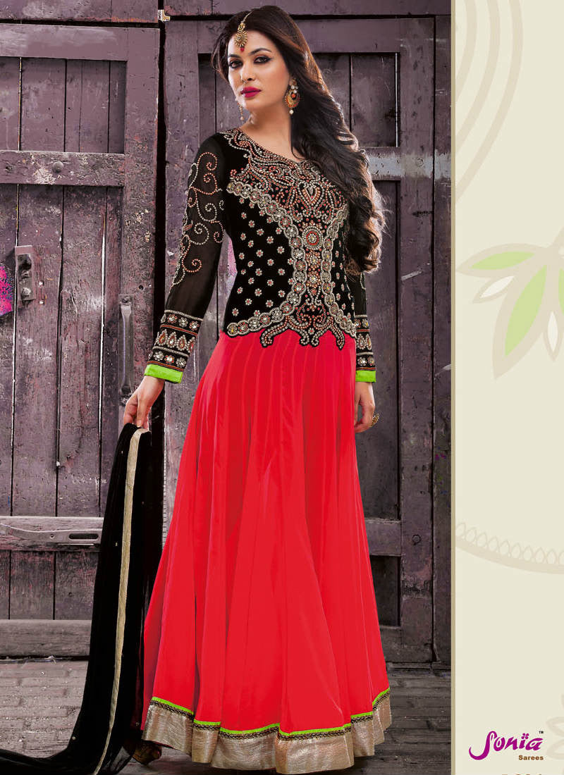 black and red combination churidar
