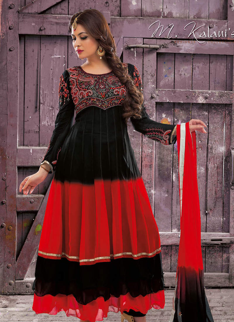 black and red combination churidar