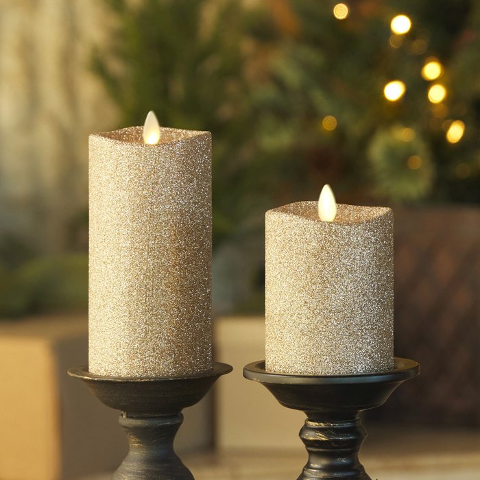 Glowing Glitter Candle Wachskerze 2er Set Batterie Weiß/Glitzer