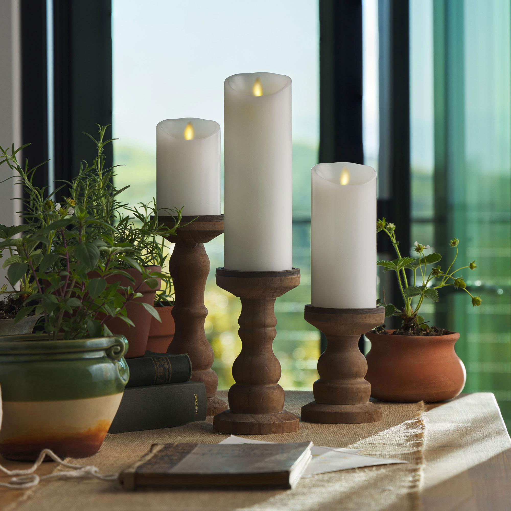 White Flameless Candle Pillar - Scallop Top - 3" Width - Luminara product image