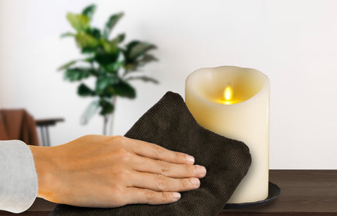 Luminara candle cleaning with dry cloth